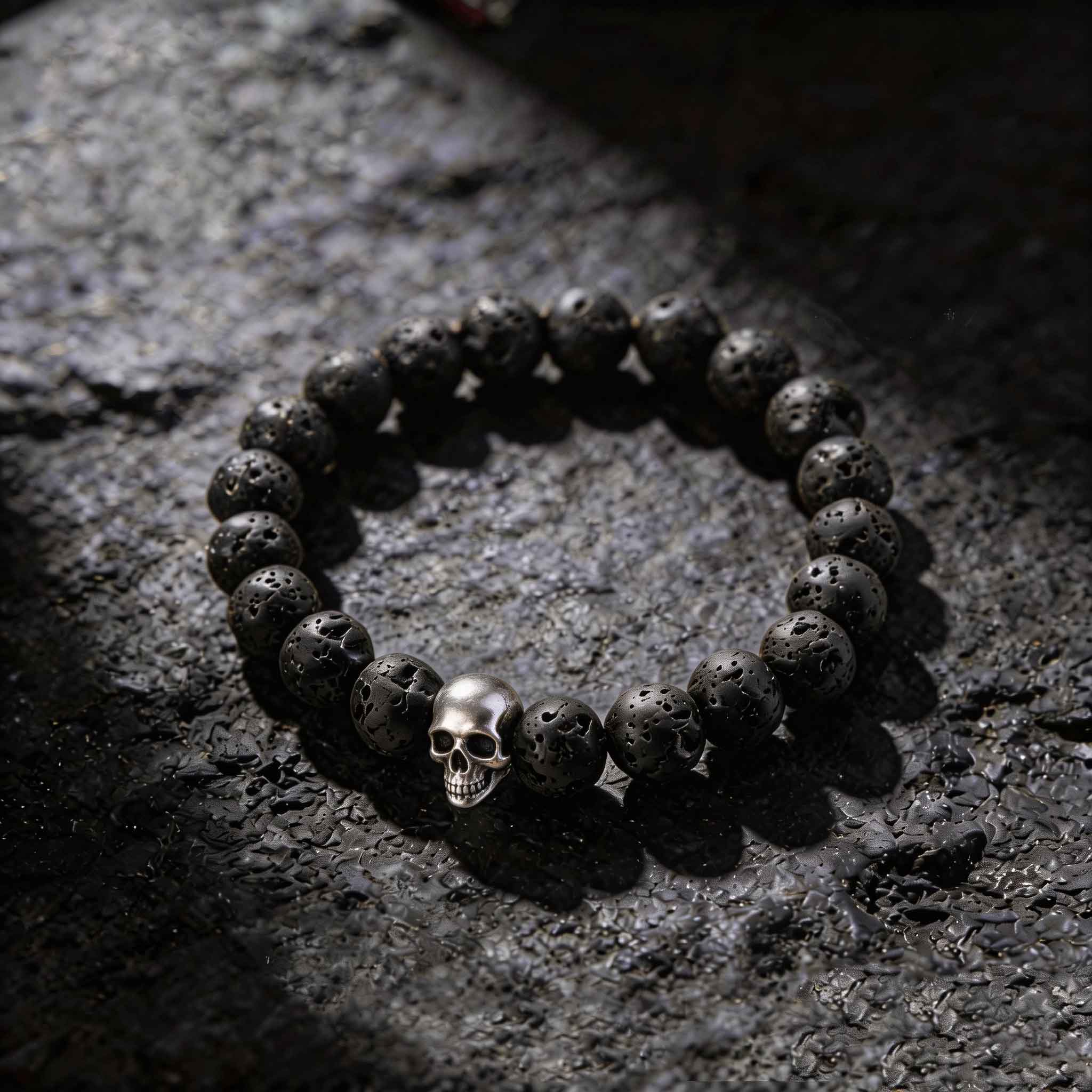 Skull Lava Stone Beaded Bracelet