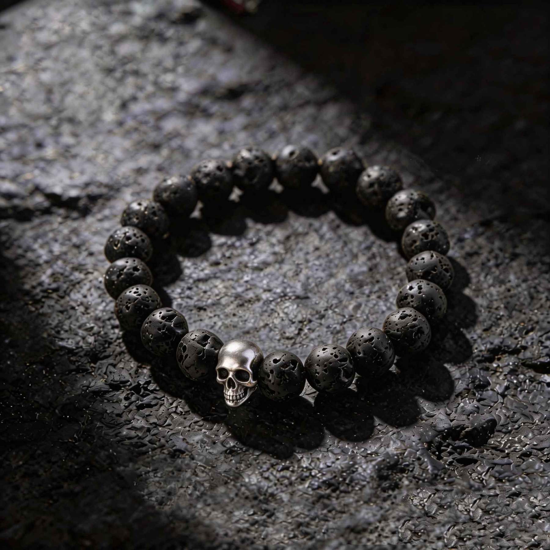 Skull Lava Stone Beaded Bracelet