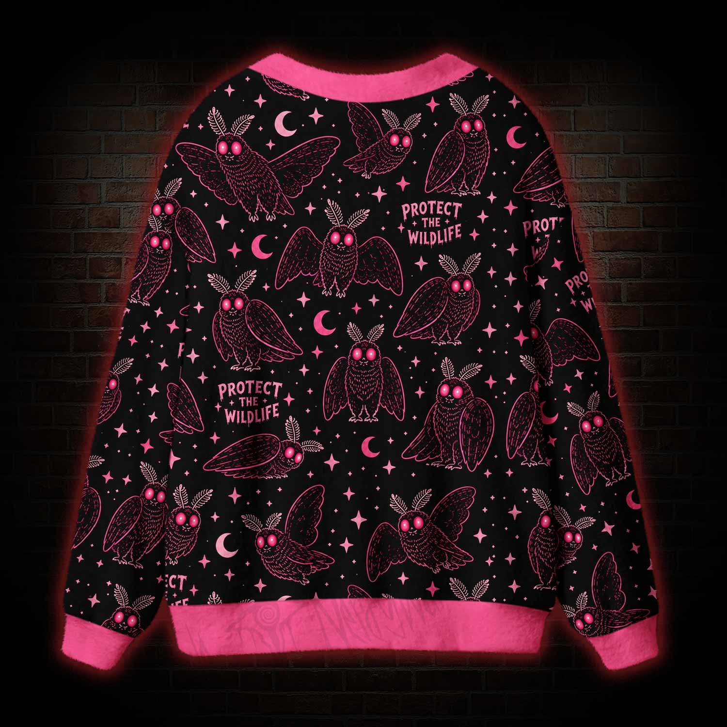 Pink Mothman Wildlife Cardigan Sweater