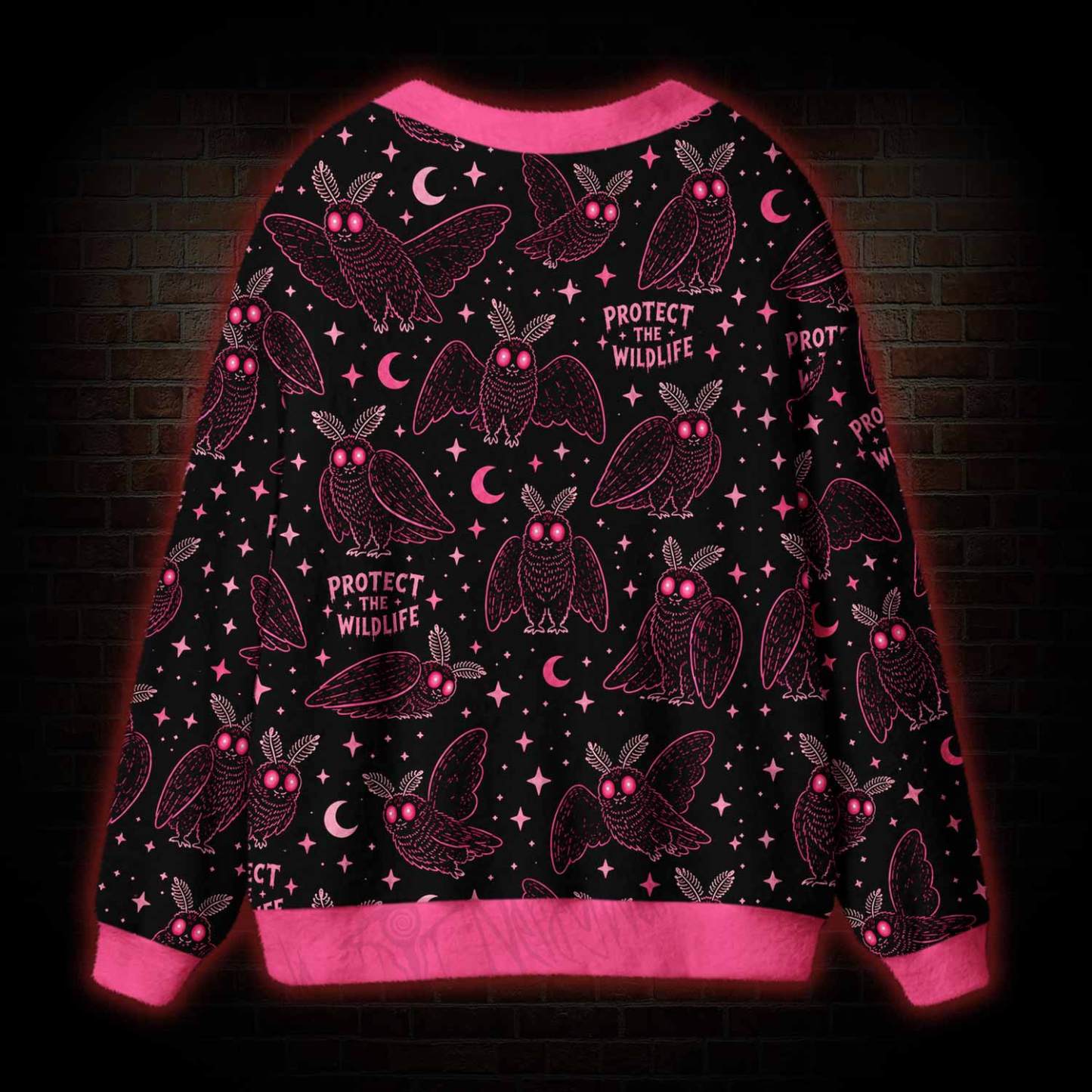 Pink Mothman Wildlife Cardigan Sweater
