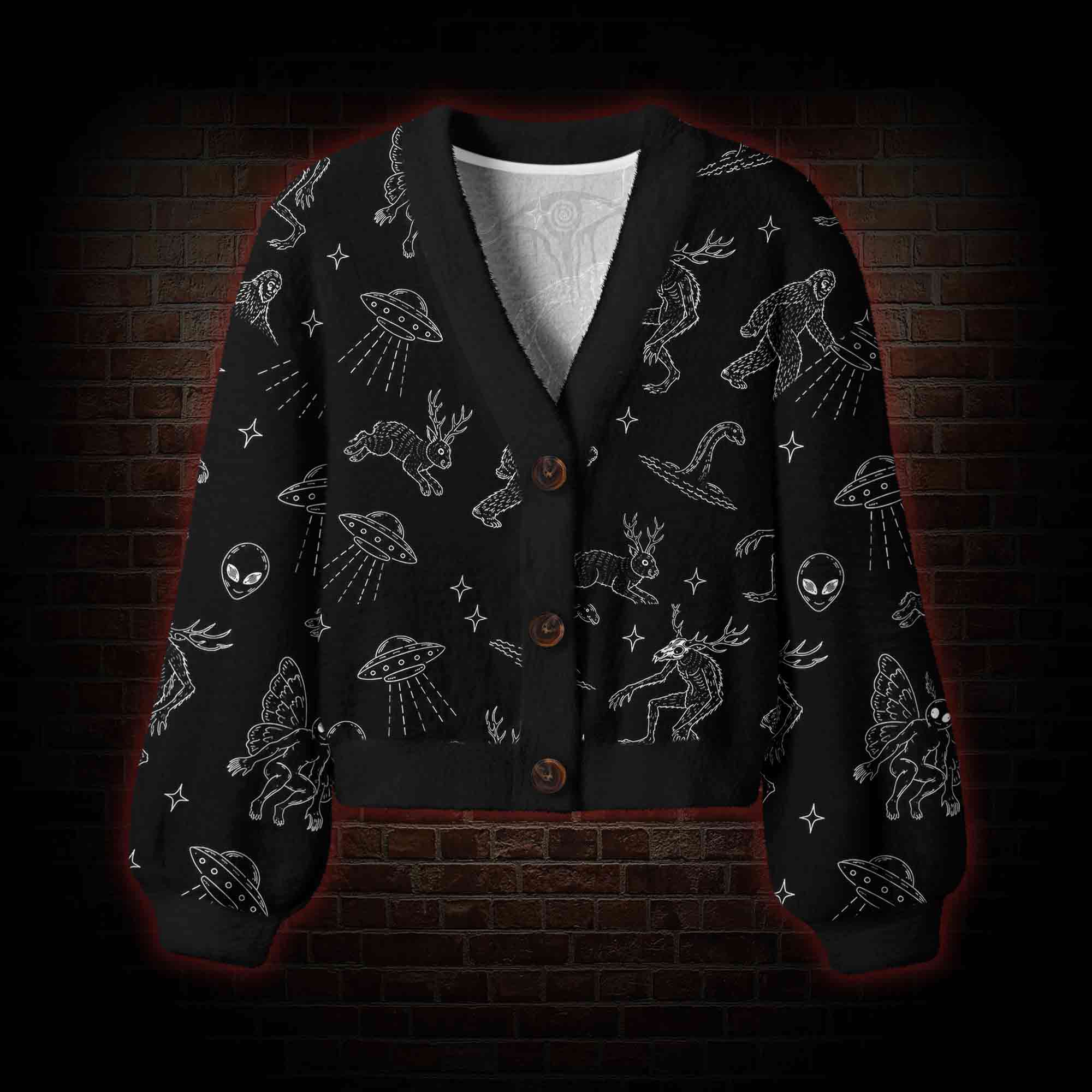 Cryptid UFO Doodle Women's Cardigan Sweater
