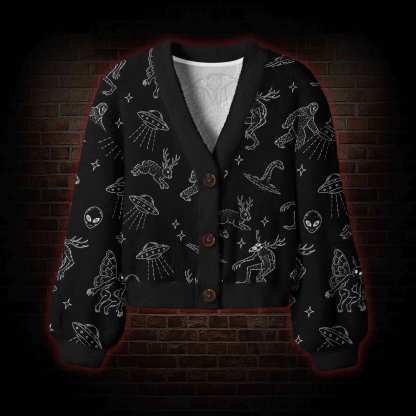 Cryptid UFO Doodle Women's Cardigan Sweater