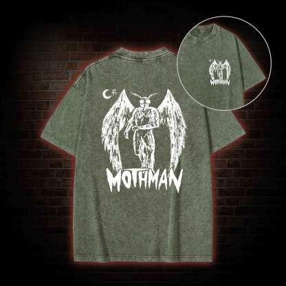 Mothman Bcak Print Washed T-shirt