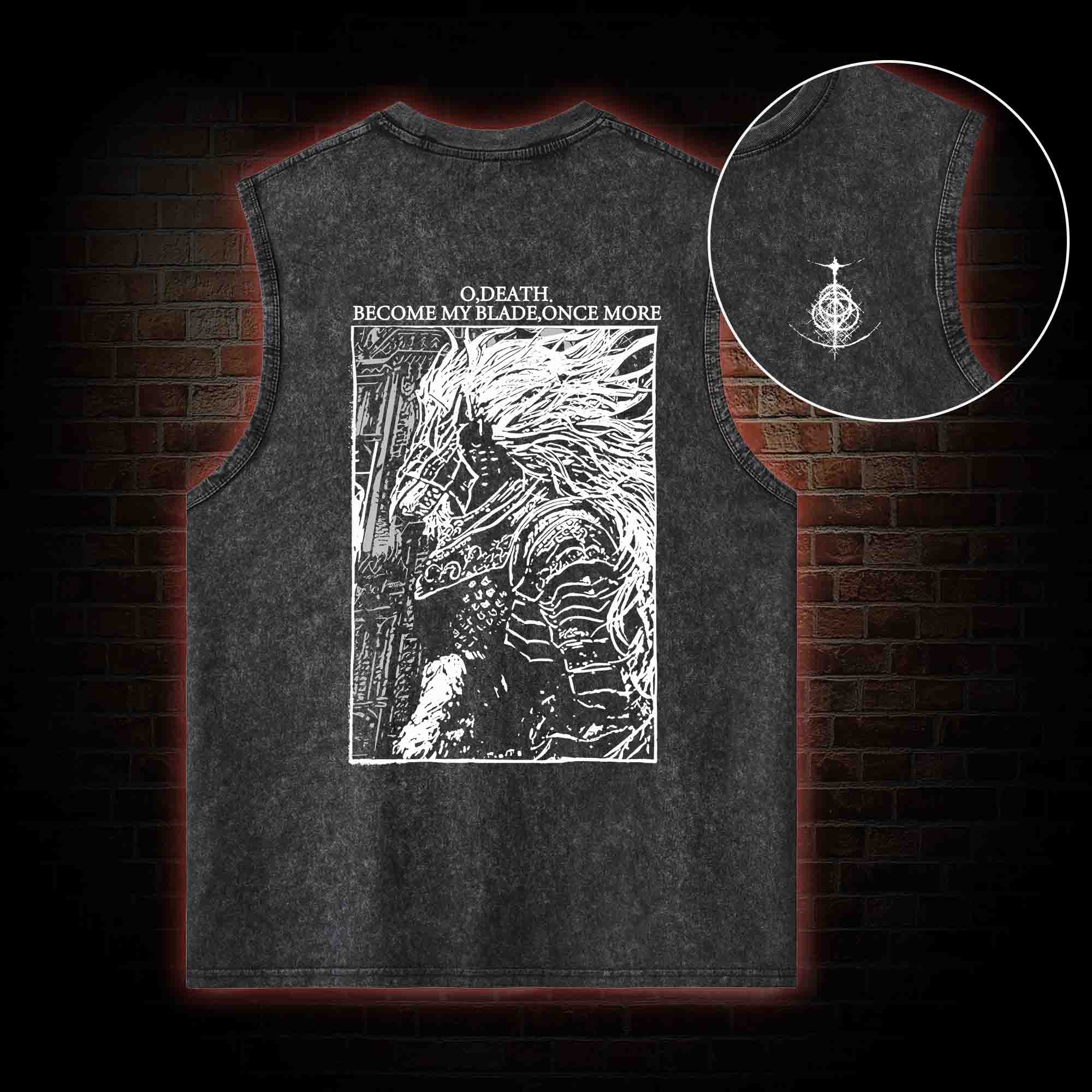 The Black Blade Back Print Washed Tank Top