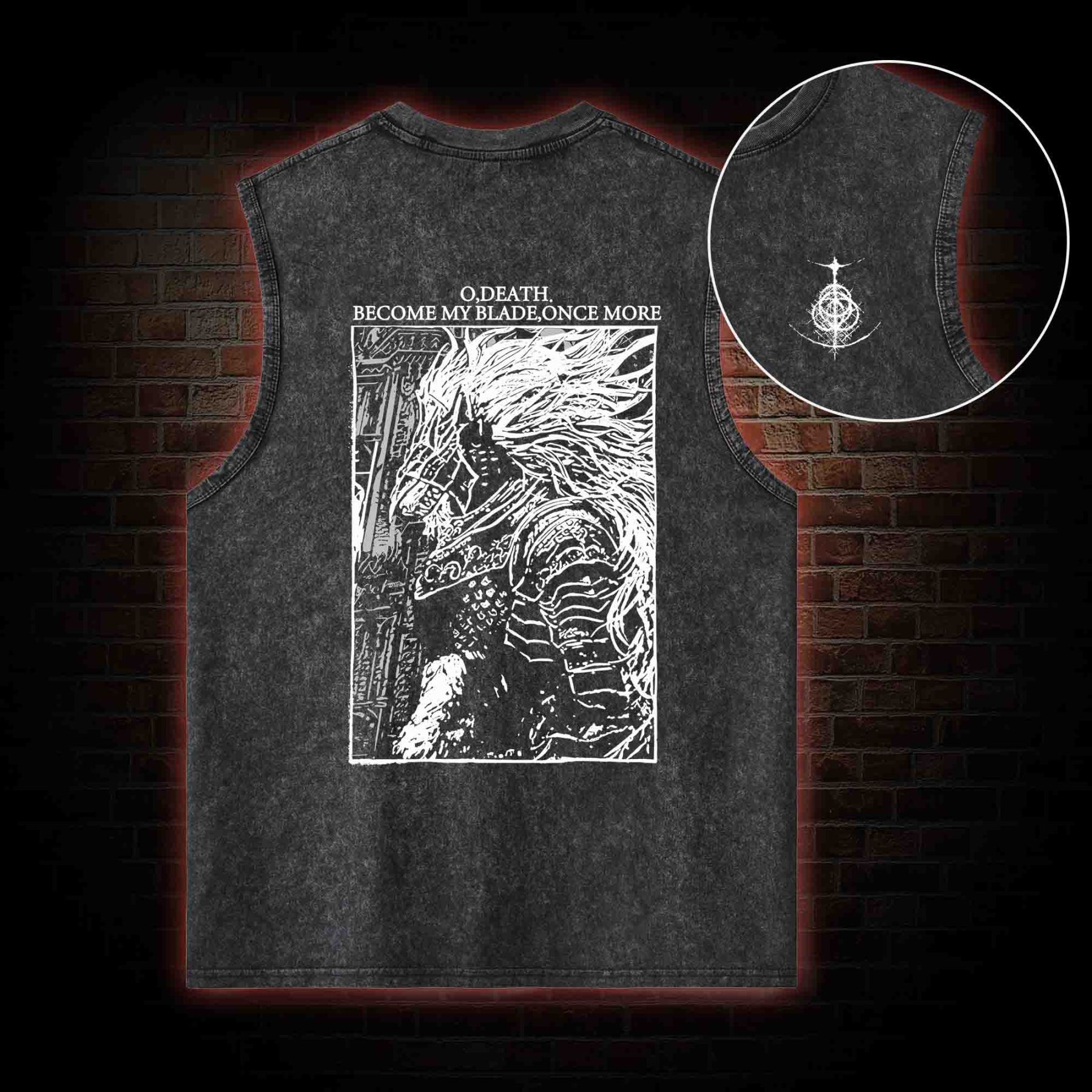 The Black Blade Back Print Washed Tank Top