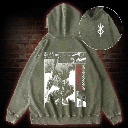 Berserk Guts Back Print Washed Hoodie
