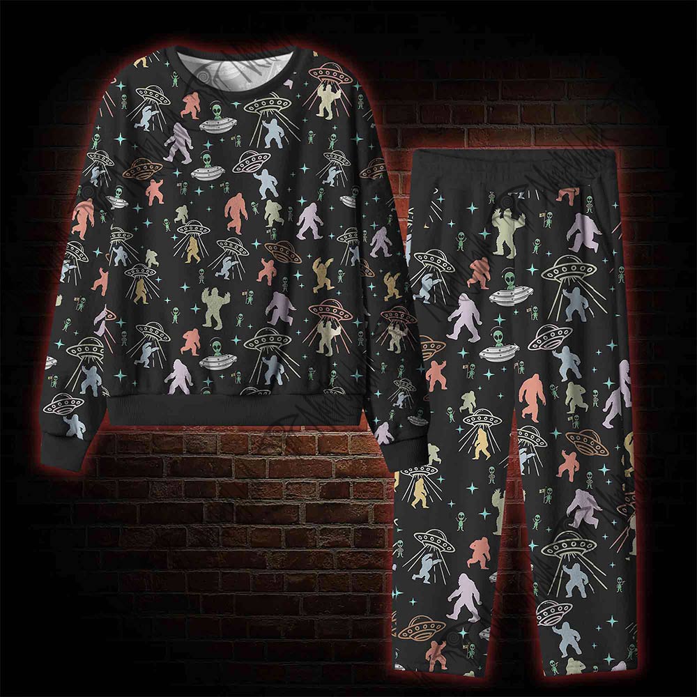 Bigfoot and Alien Party  Cozy Pajama Sets