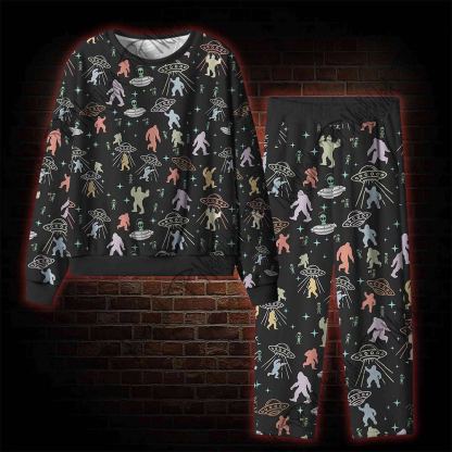 Bigfoot and Alien Party  Cozy Pajama Sets