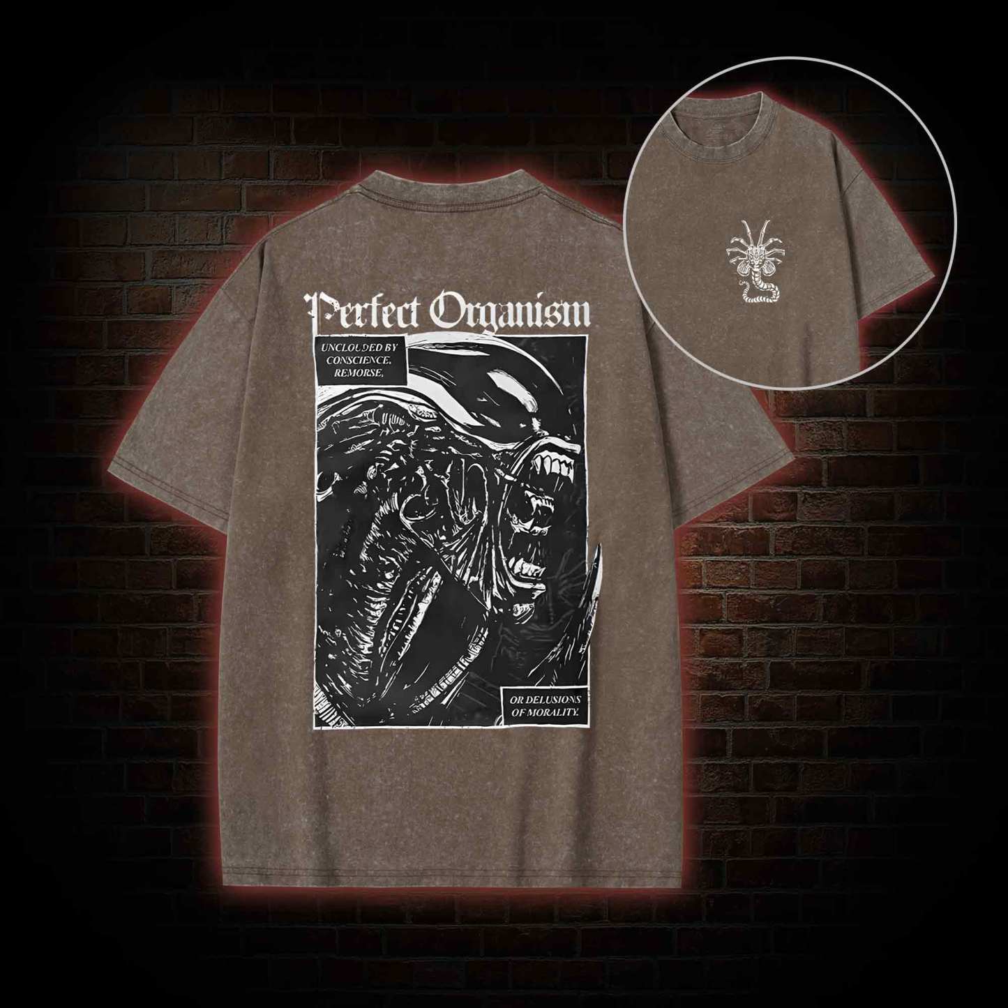 Alien Perfect Organism Back Print Washed T-shirt