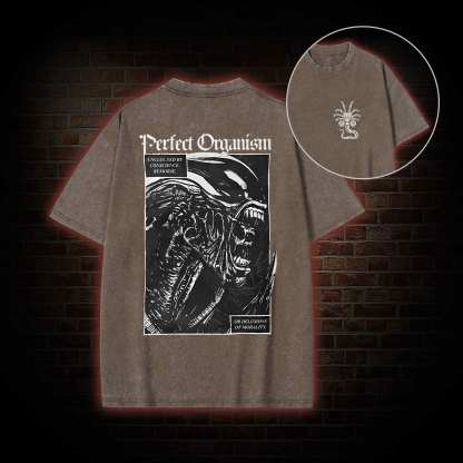 Alien Perfect Organism Back Print Washed T-shirt