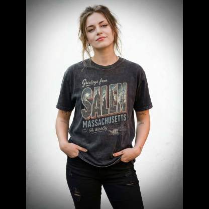 Greetings From Salem Salem Massachusetts Graphic Washed T-shirt