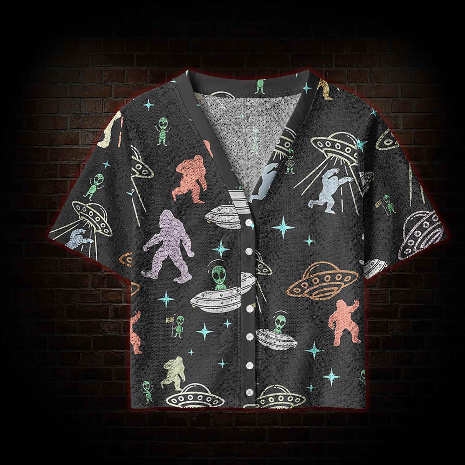  Bigfoot and Alien Party Pointelle Cardigan