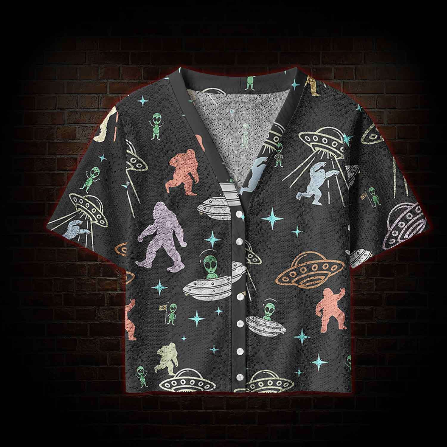  Bigfoot and Alien Party Pointelle Cardigan