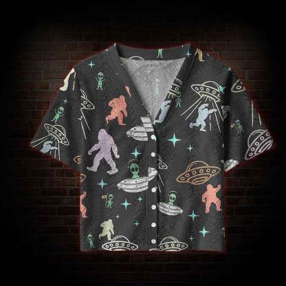  Bigfoot and Alien Party Pointelle Cardigan