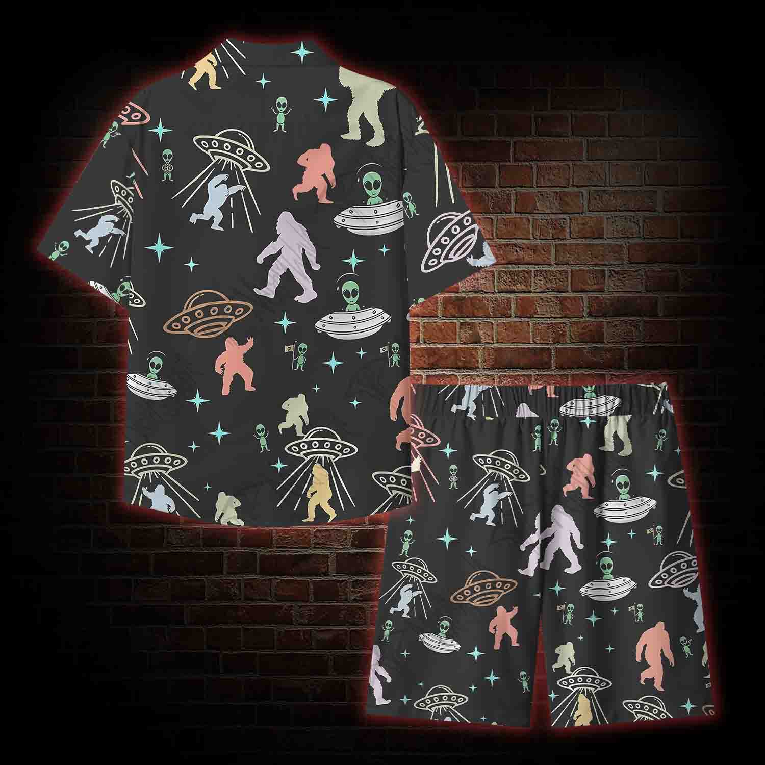 Bigfoot and Alien Party Lightweight Hawaiian Shirt