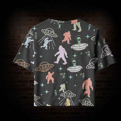  Bigfoot and Alien Party Pointelle Cardigan