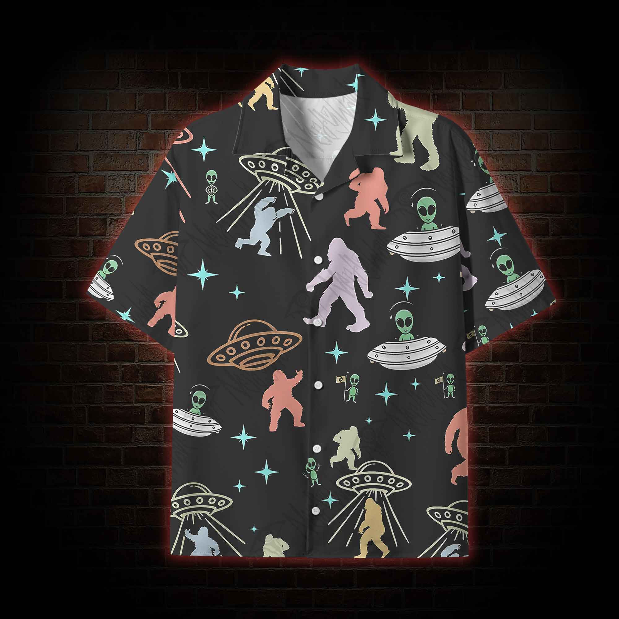 Bigfoot and Alien Party Lightweight Hawaiian Shirt