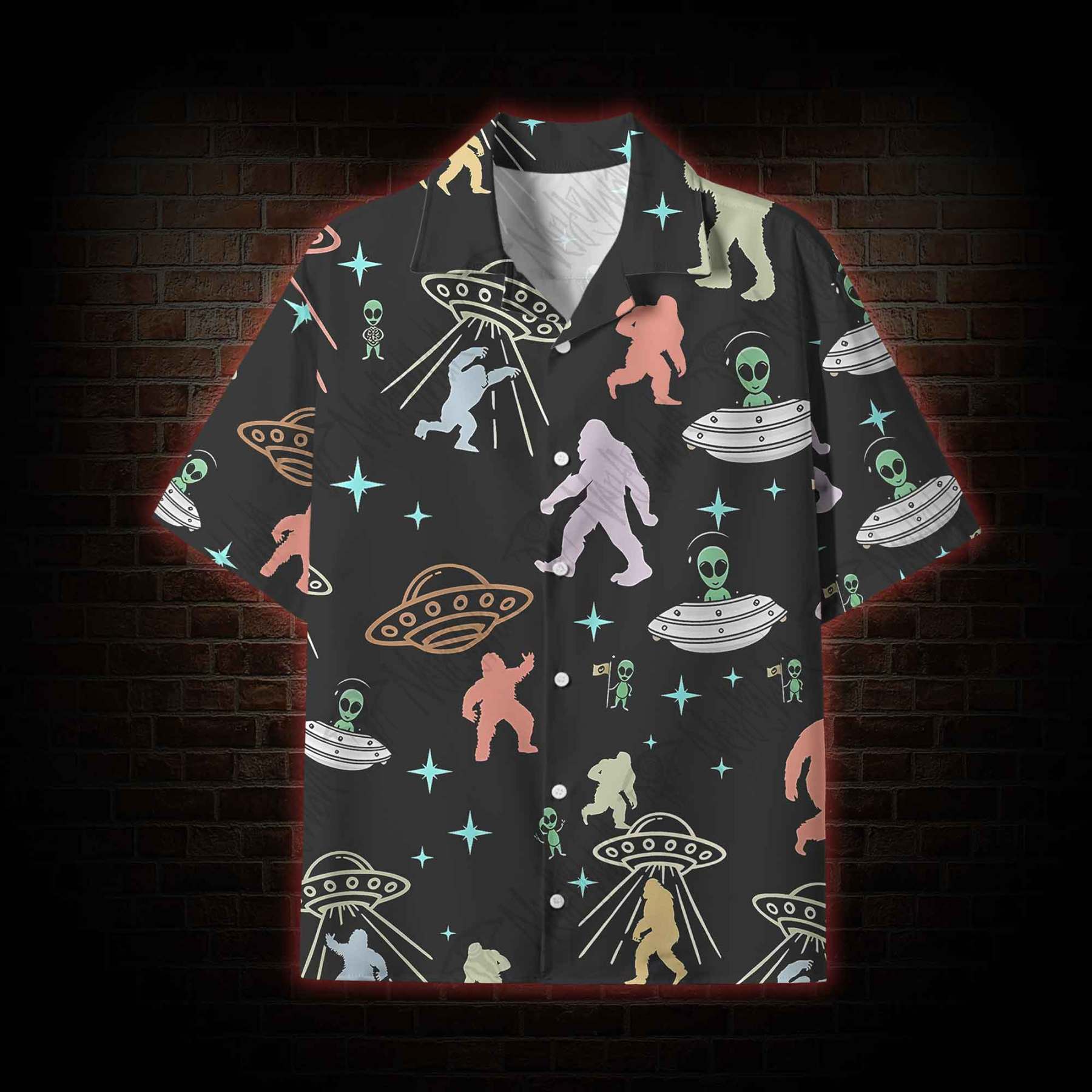 Bigfoot and Alien Party Lightweight Hawaiian Shirt