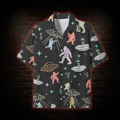 Bigfoot and Alien Party Lightweight Hawaiian Shirt