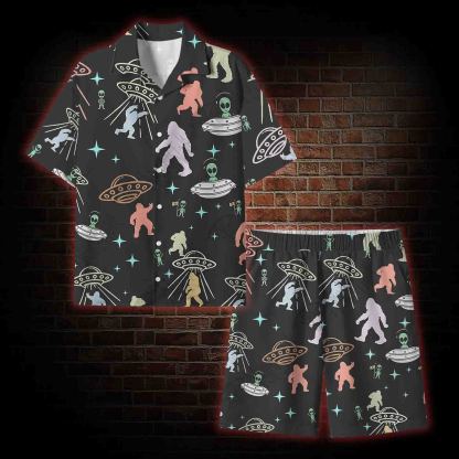 Bigfoot and Alien Party Lightweight Hawaiian Shirt