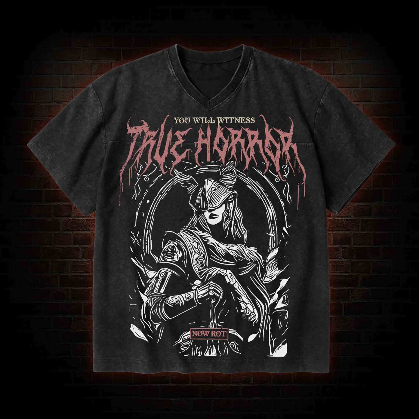 True Horror V-Neck Streetwear Washed T-shirt