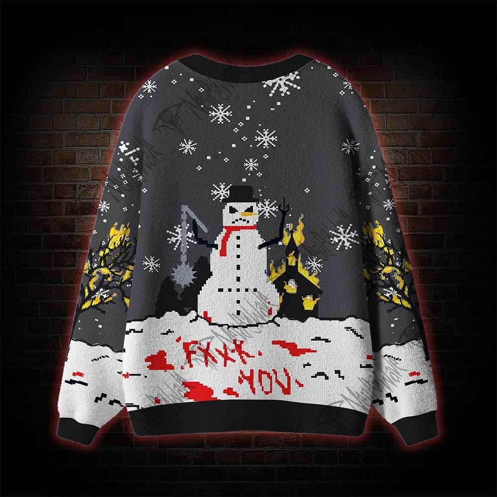 Angry Snowman Cardigan Sweater