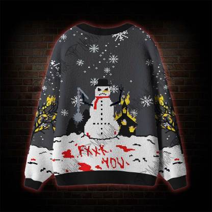 Angry Snowman Cardigan Sweater