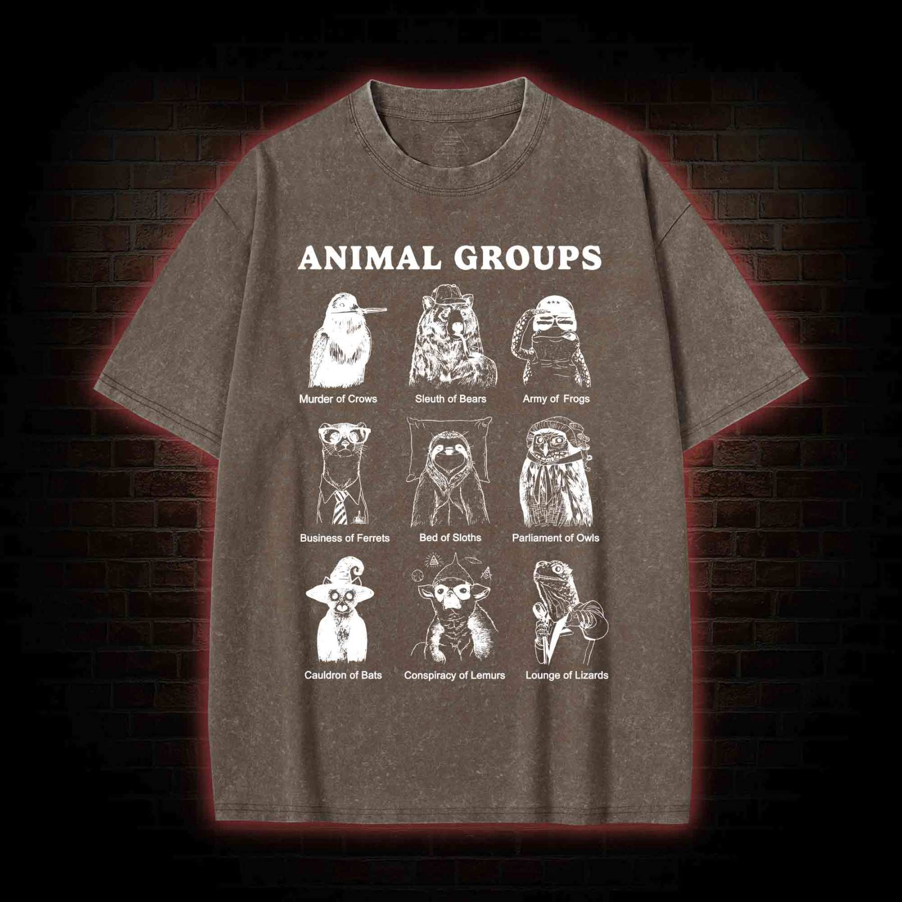 Animal Groups Washed T-shirt