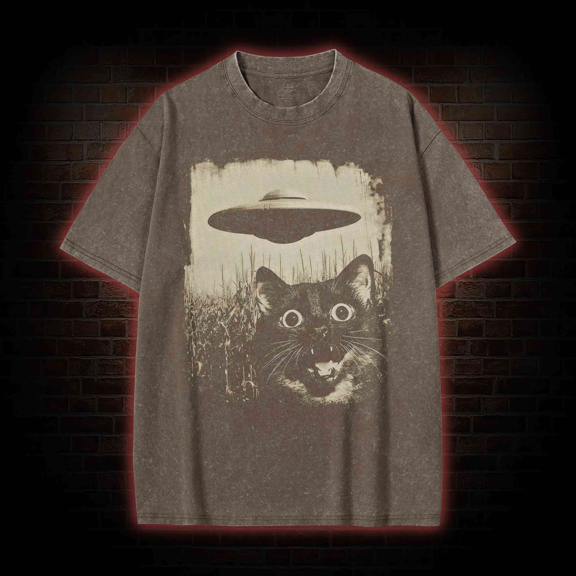 UFO & Cat Washed T-shirt