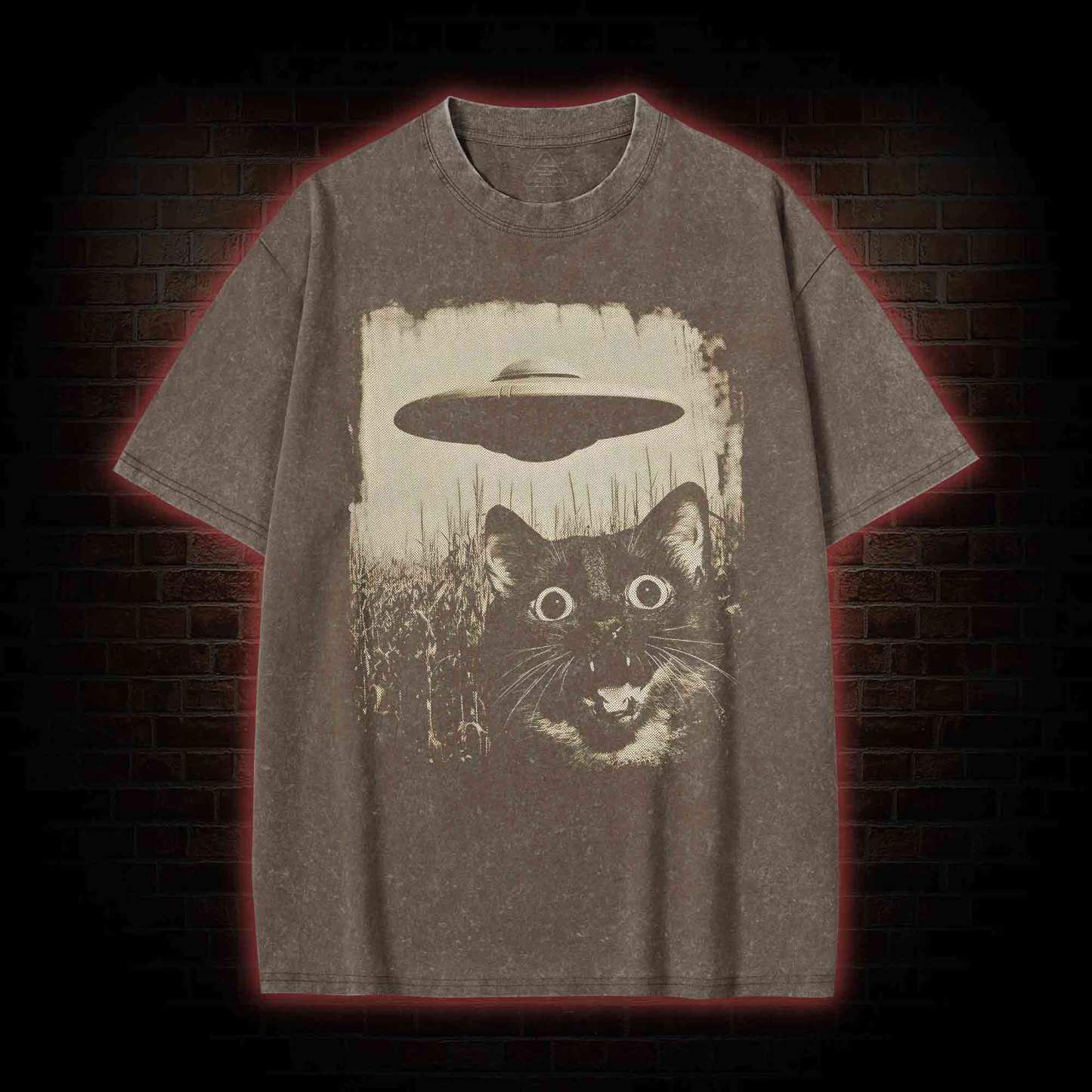 UFO & Cat Washed T-shirt