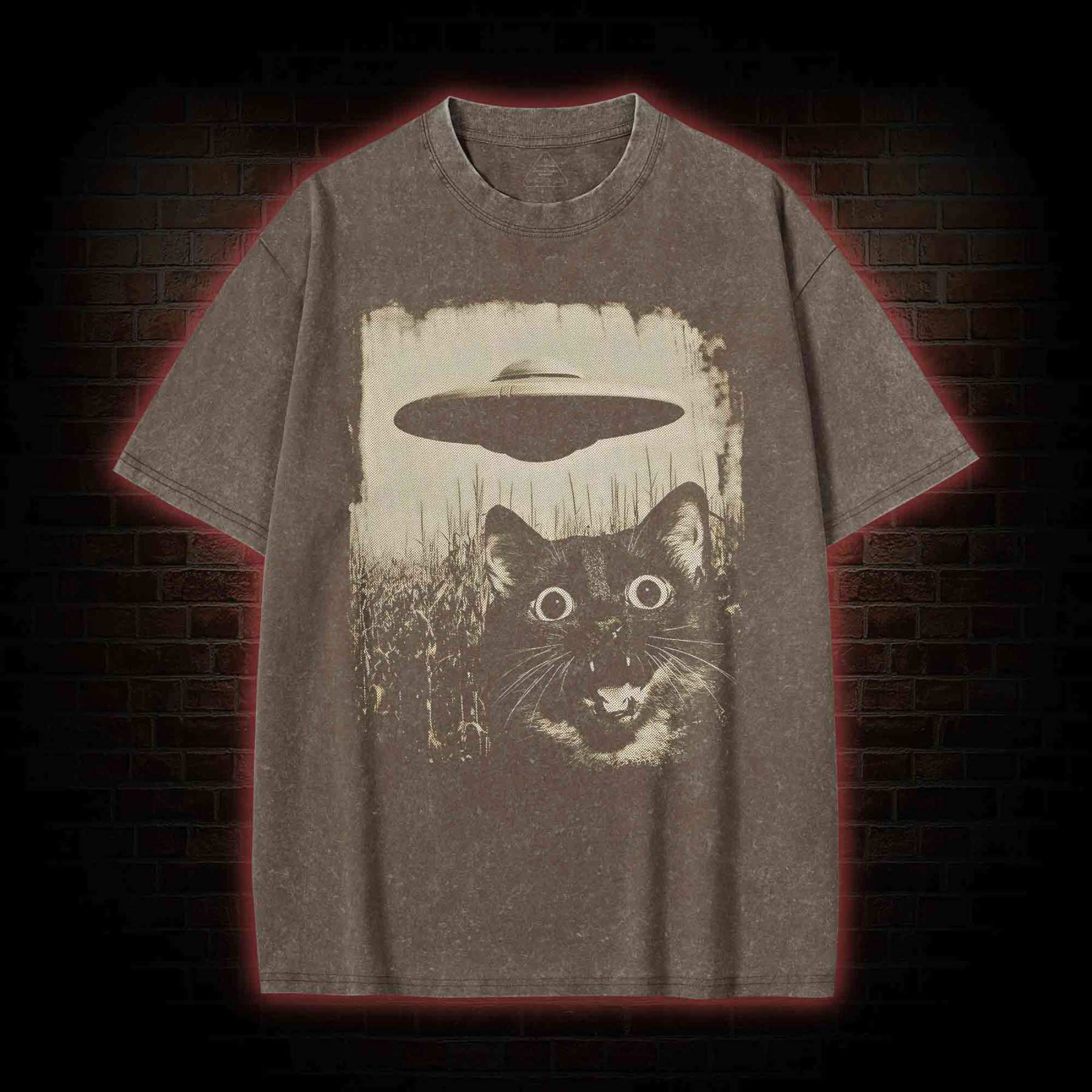 UFO & Cat Washed T-shirt
