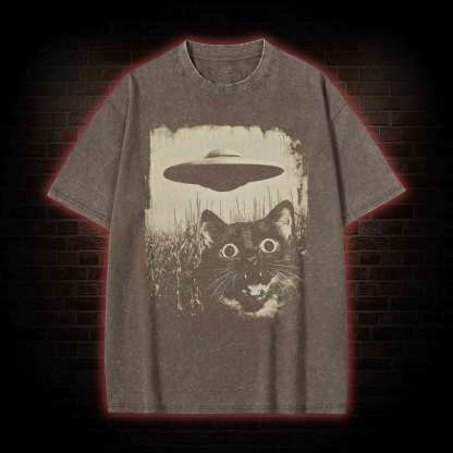 UFO & Cat Washed T-shirt