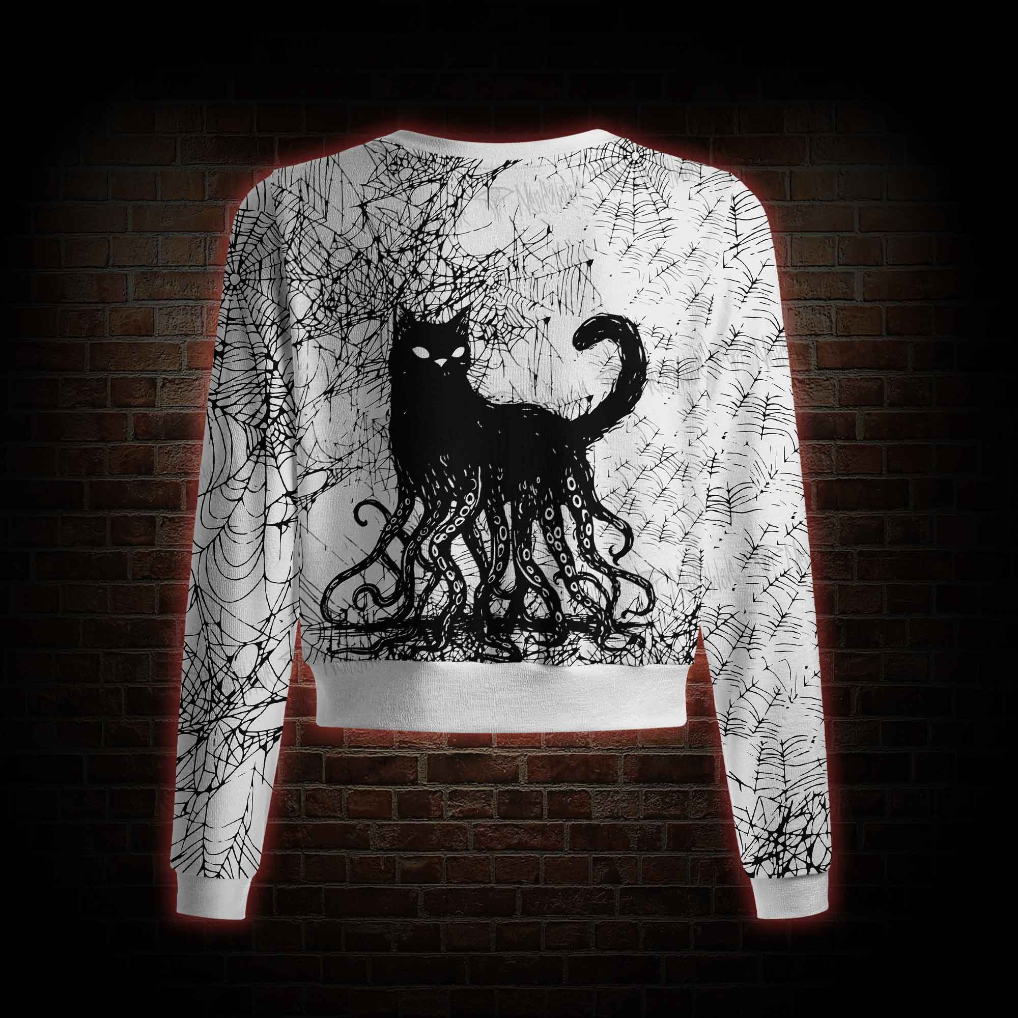Octopus And Black Cat Crew Neck Cardigan Sweaters