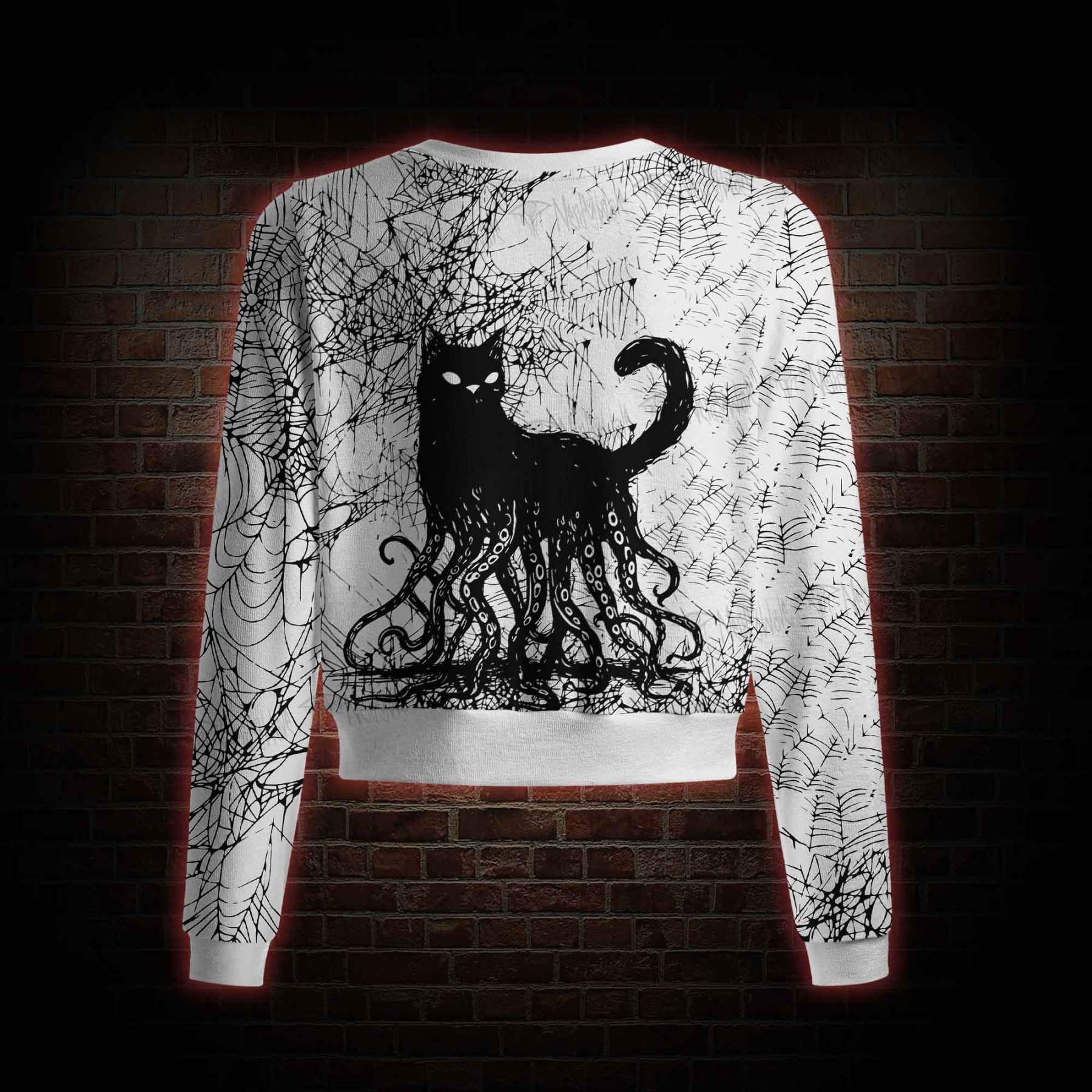 Octopus And Black Cat Crew Neck Cardigan Sweaters