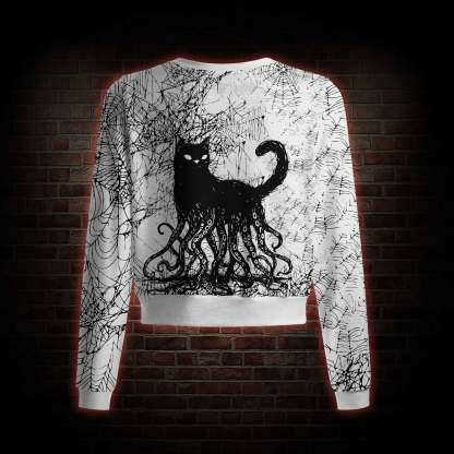 Octopus And Black Cat Crew Neck Cardigan Sweaters