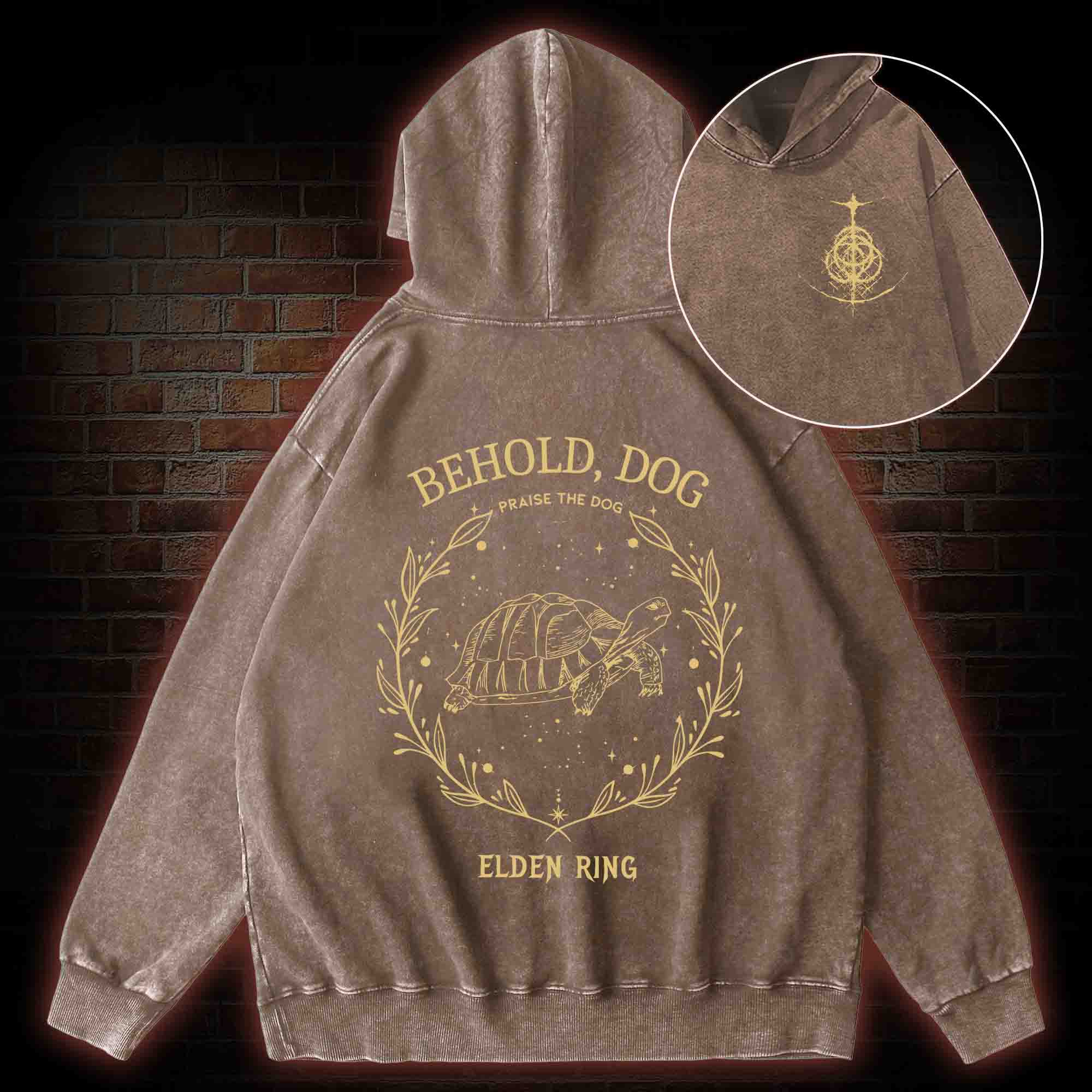 Behold Dog Back Print Washed Hoodie