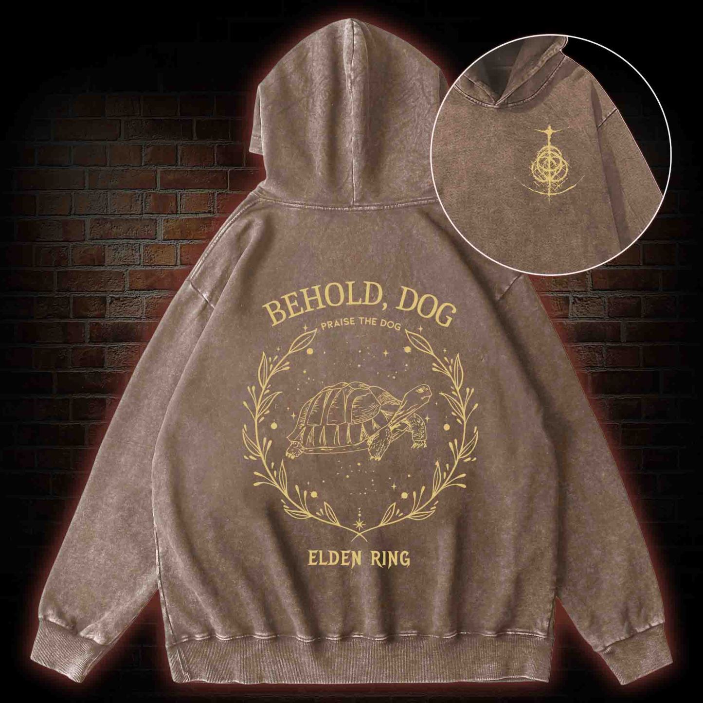 Behold Dog Back Print Washed Hoodie