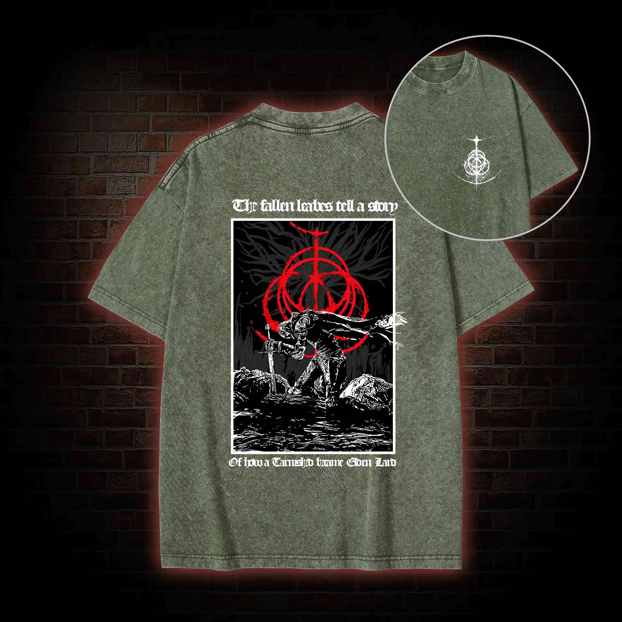 The Fallen Leaves Tell a Story Back Print Washed T-shirt