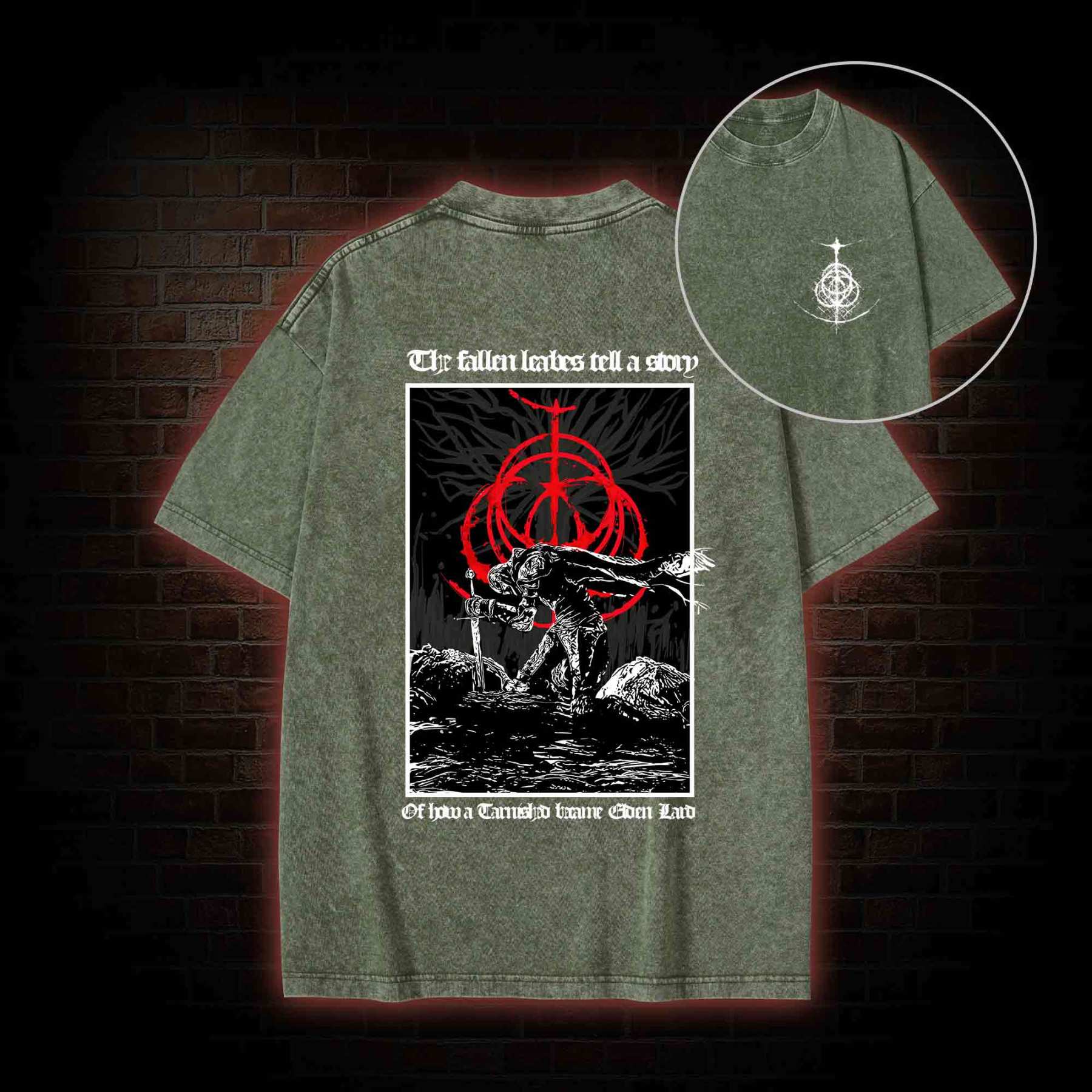 The Fallen Leaves Tell a Story Back Print Washed T-shirt