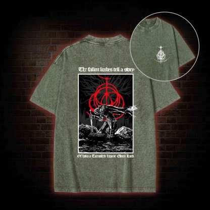 The Fallen Leaves Tell a Story Back Print Washed T-shirt