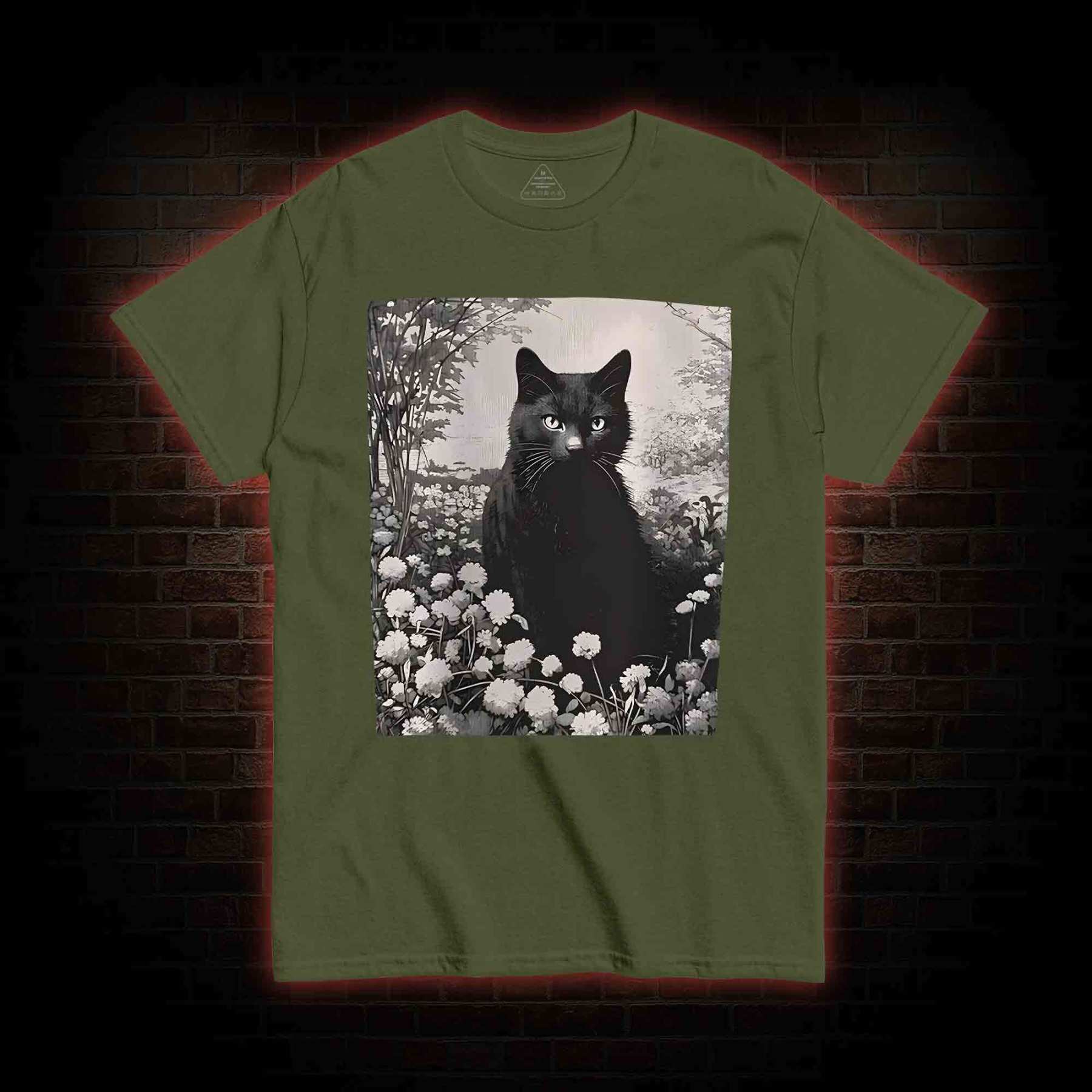 Black Cat in Garden T-shirt
