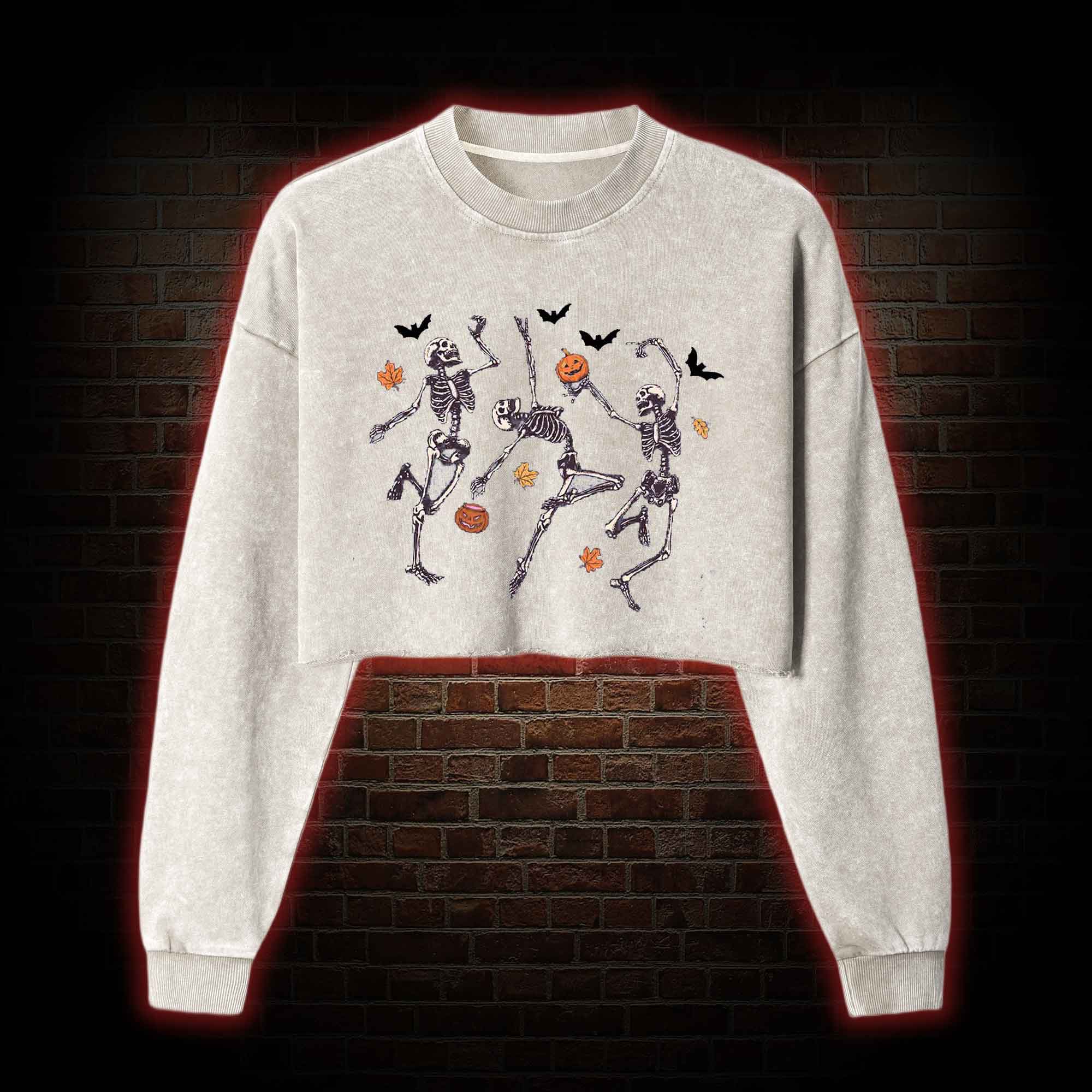 Dancing Skeletons Washed Cropped Sweatshirts