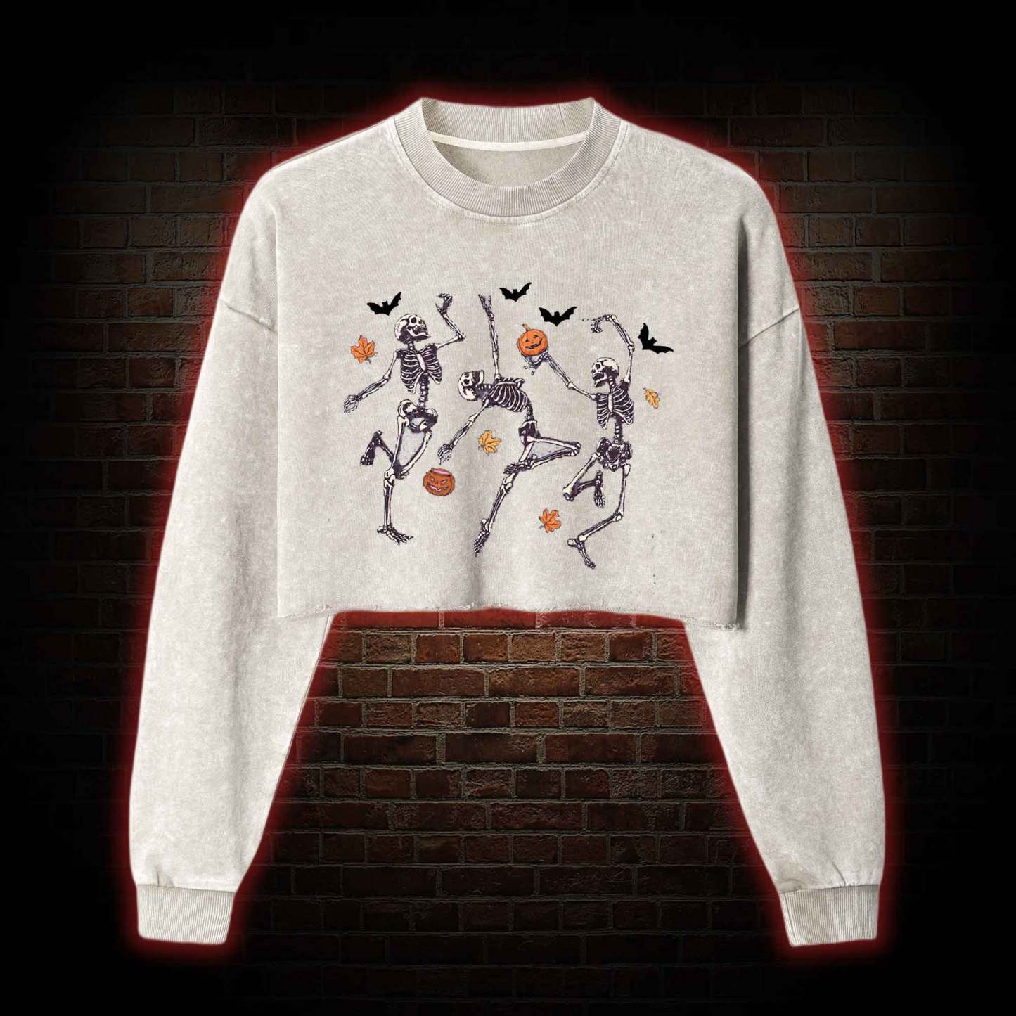 Dancing Skeletons Washed Cropped Sweatshirts