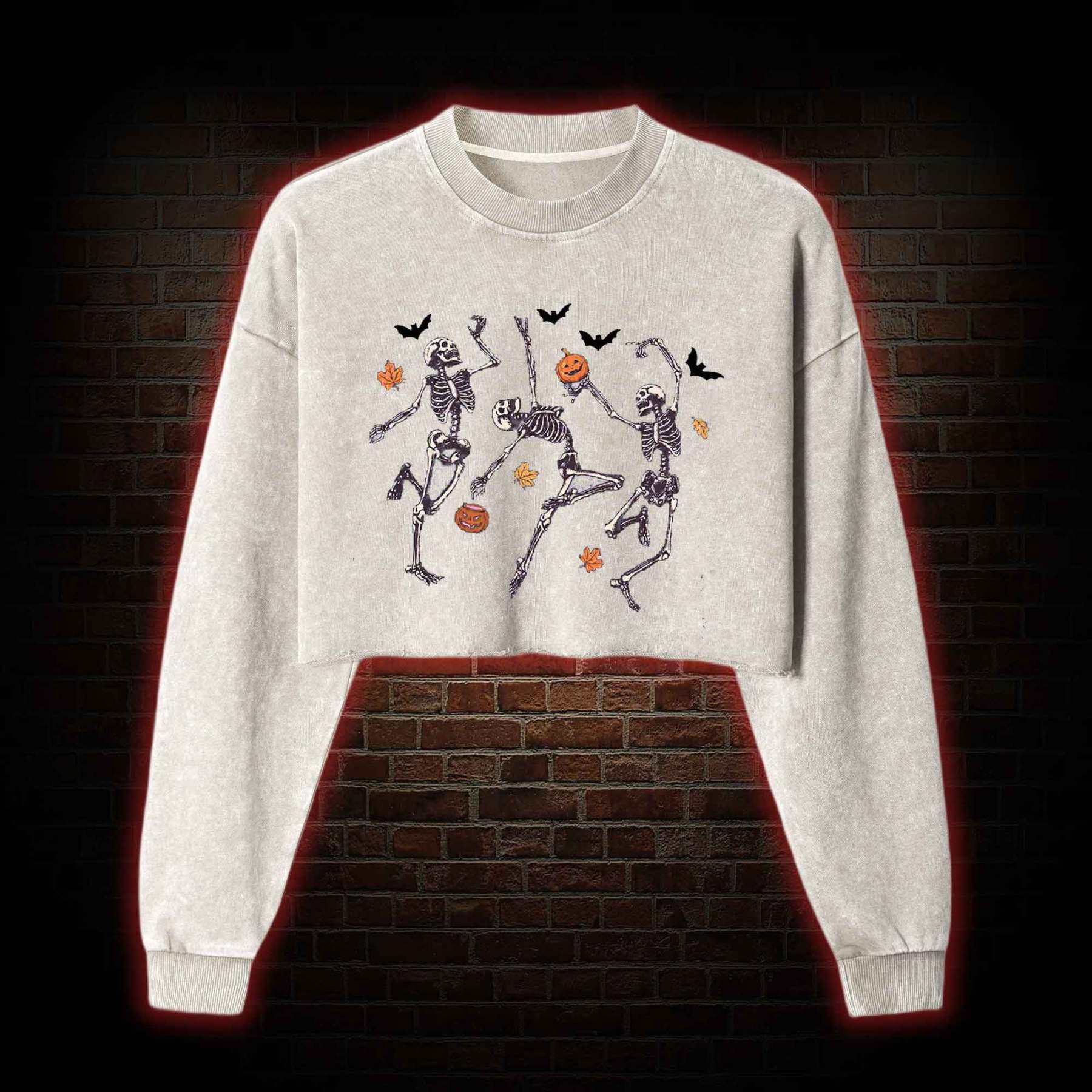 Dancing Skeletons Washed Cropped Sweatshirts