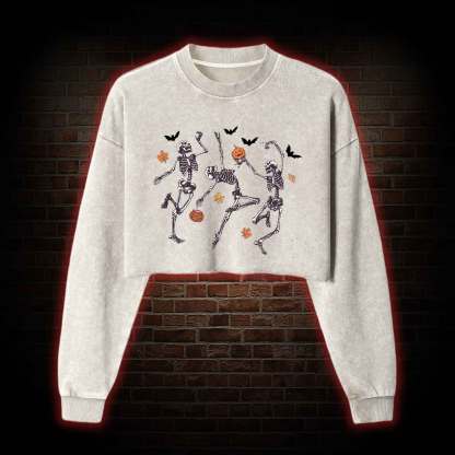 Dancing Skeletons Washed Cropped Sweatshirts