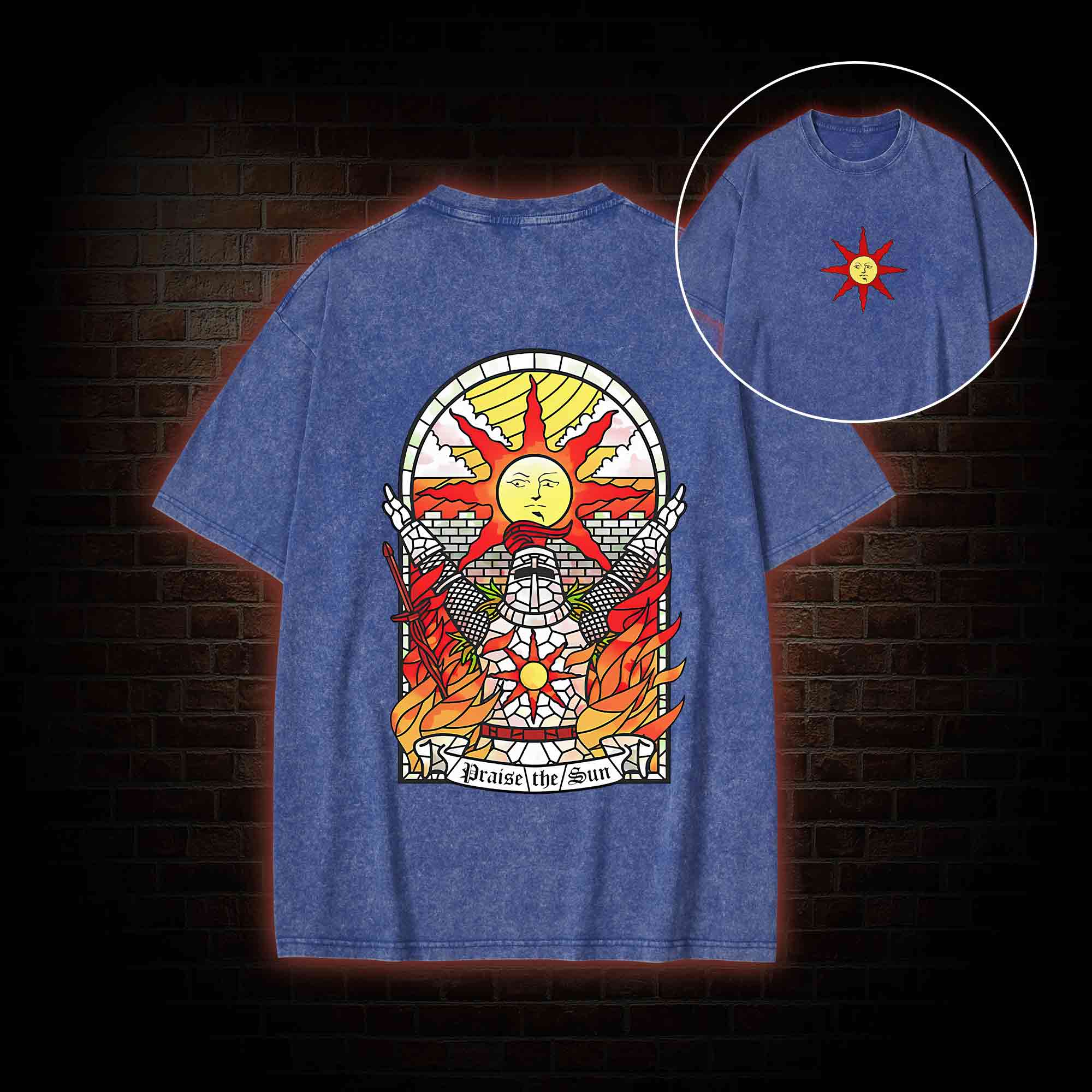 Praise the Sun Back Print Washed T-shirt