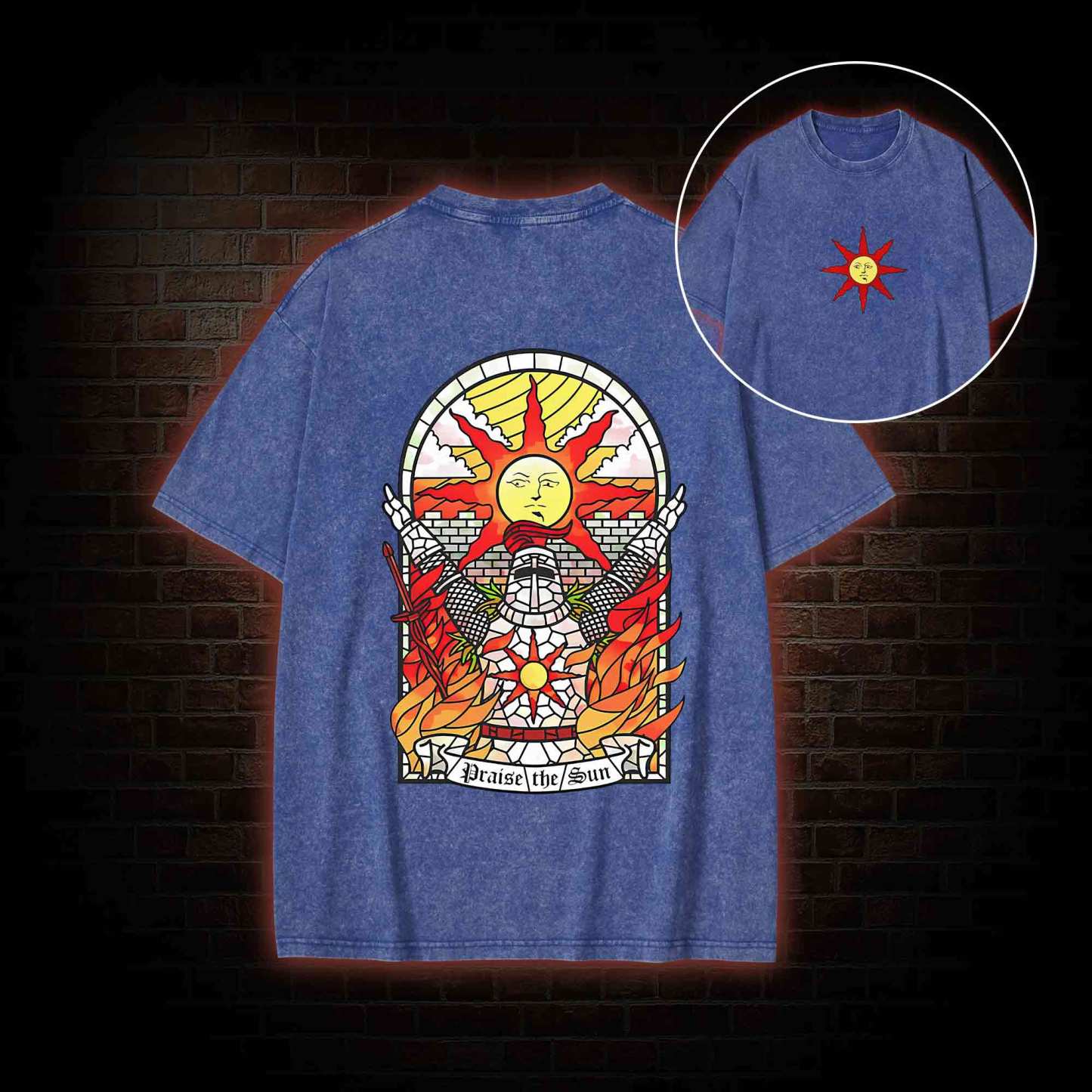 Praise the Sun Back Print Washed T-shirt