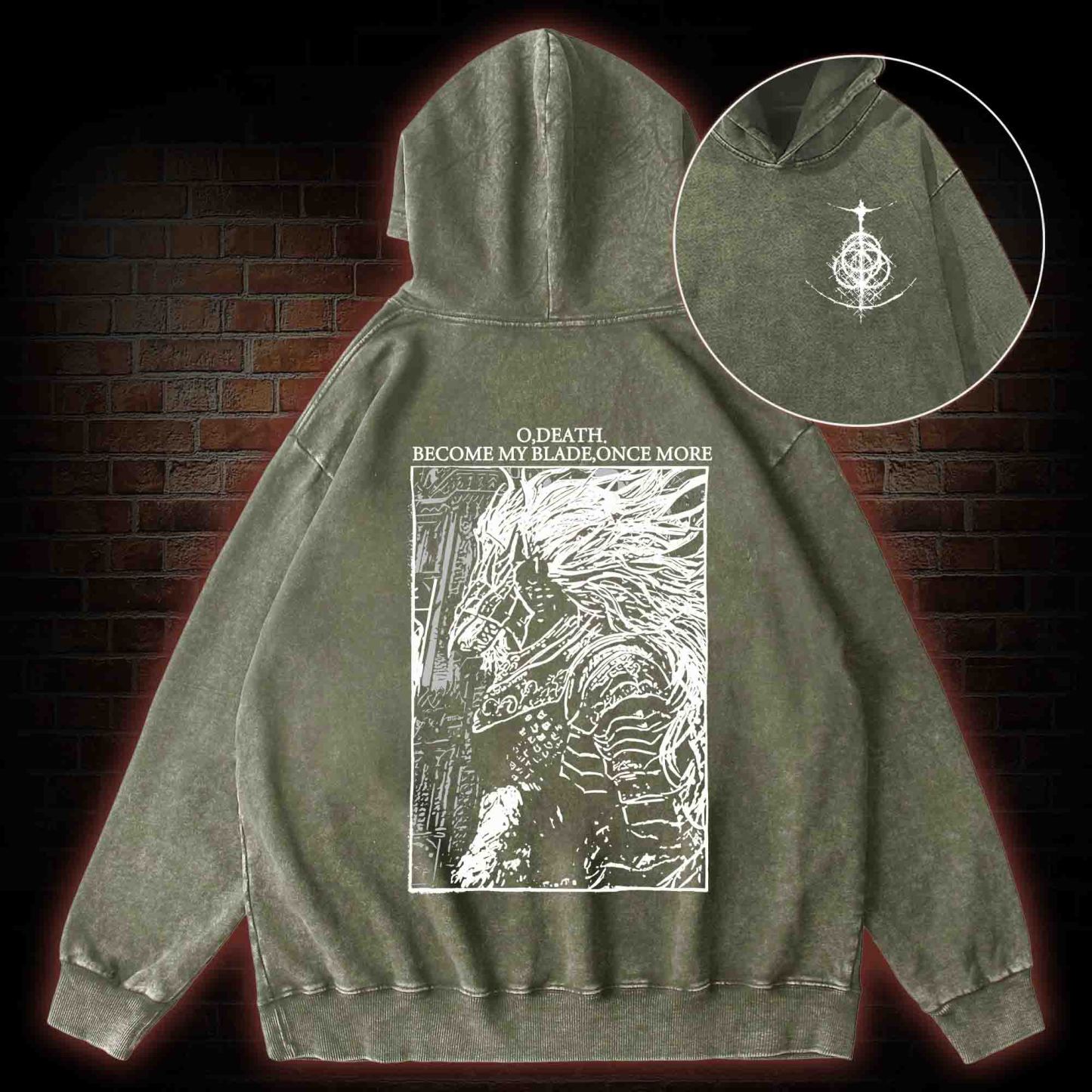 The Black Blade Back Print Washed Hoodie