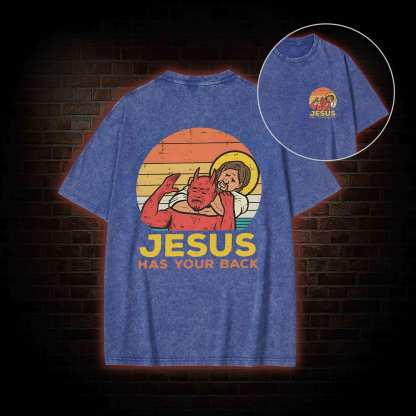 Jesus Has Your Back Back Print Washed T-shirt