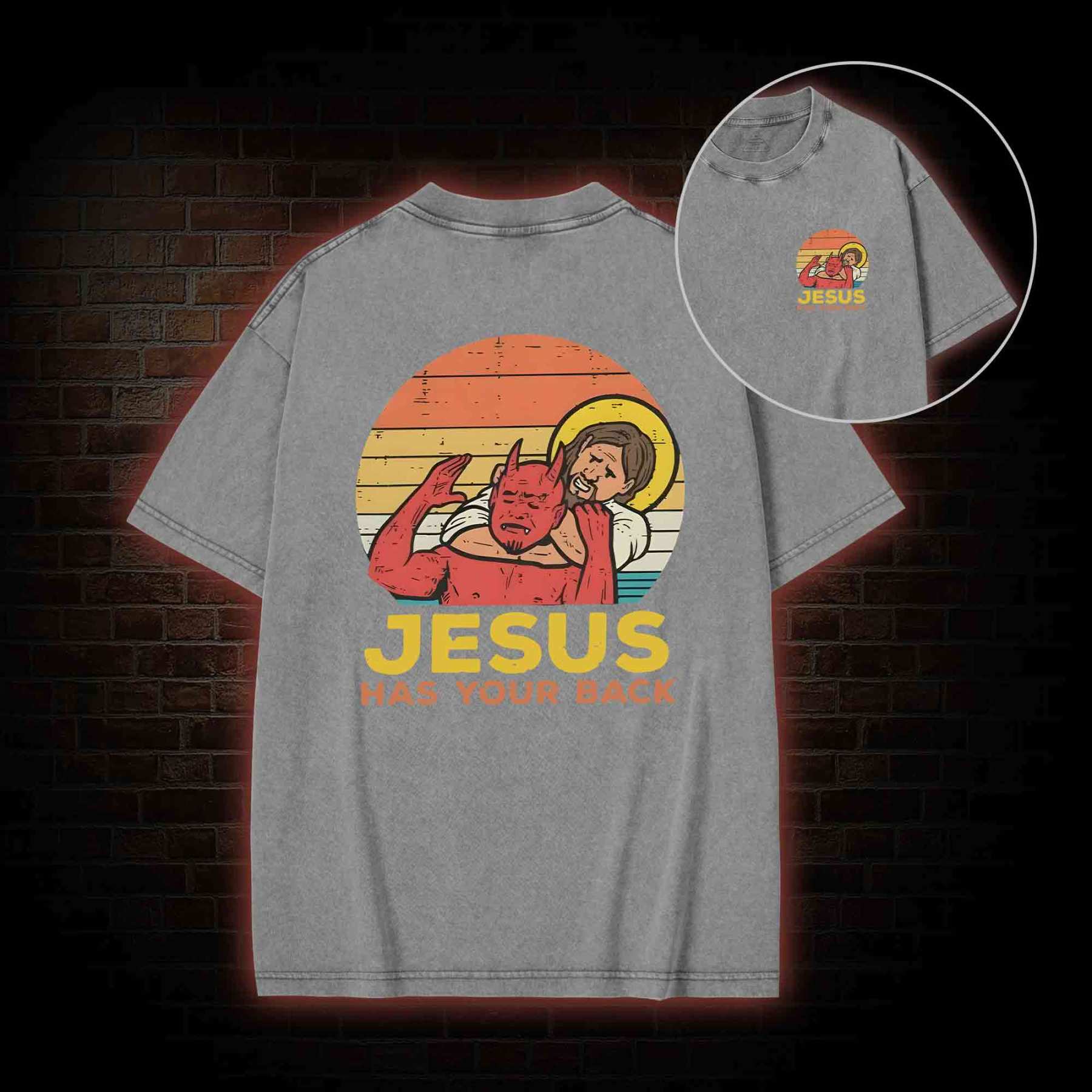 Jesus Has Your Back Back Print Washed T-shirt